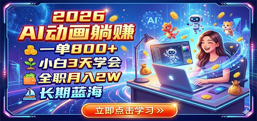 2026 AI动画躺赚：一单800+，小白3天学会，全职月入2W，长期蓝海_抖汇吧