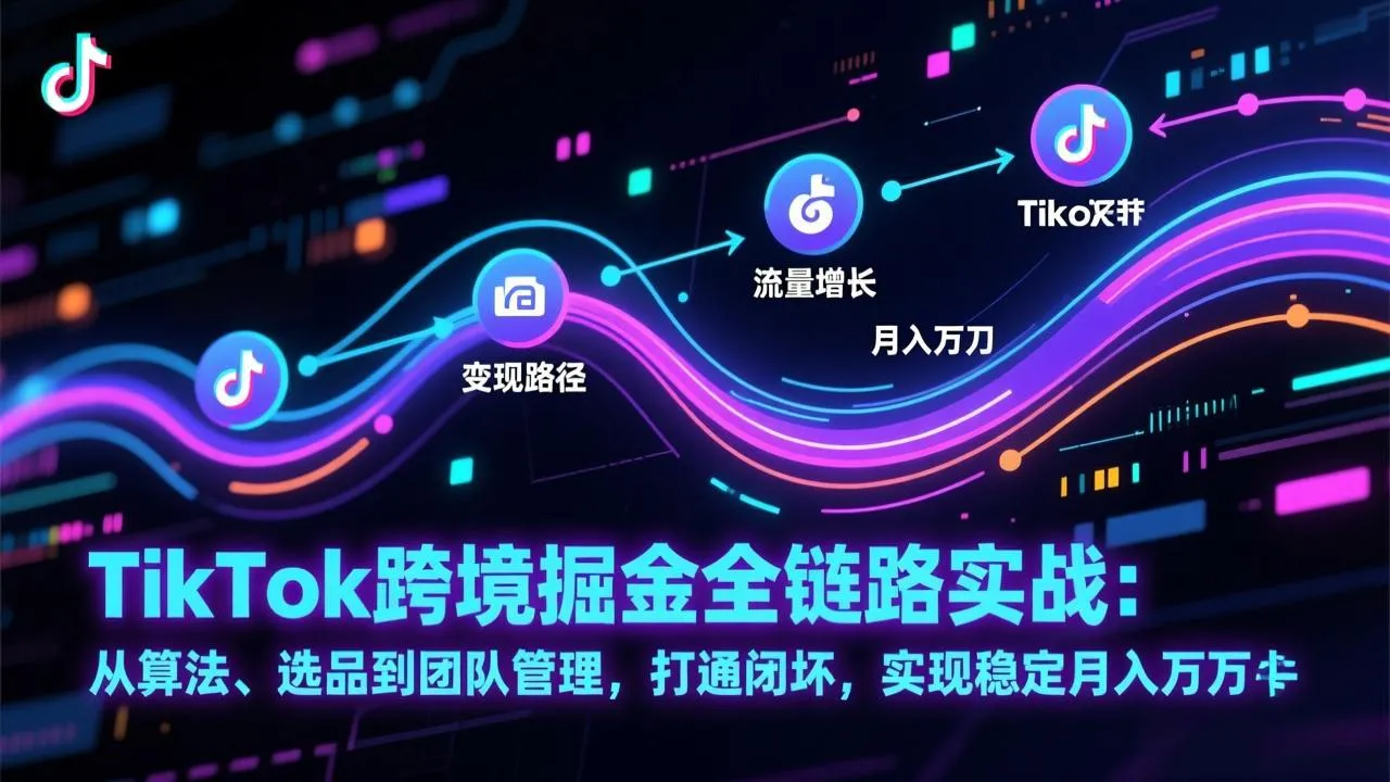 TikTok跨境掘金全链路实战：从算法、选品到团队管理，打通闭环，实现稳定月入万刀_抖汇吧