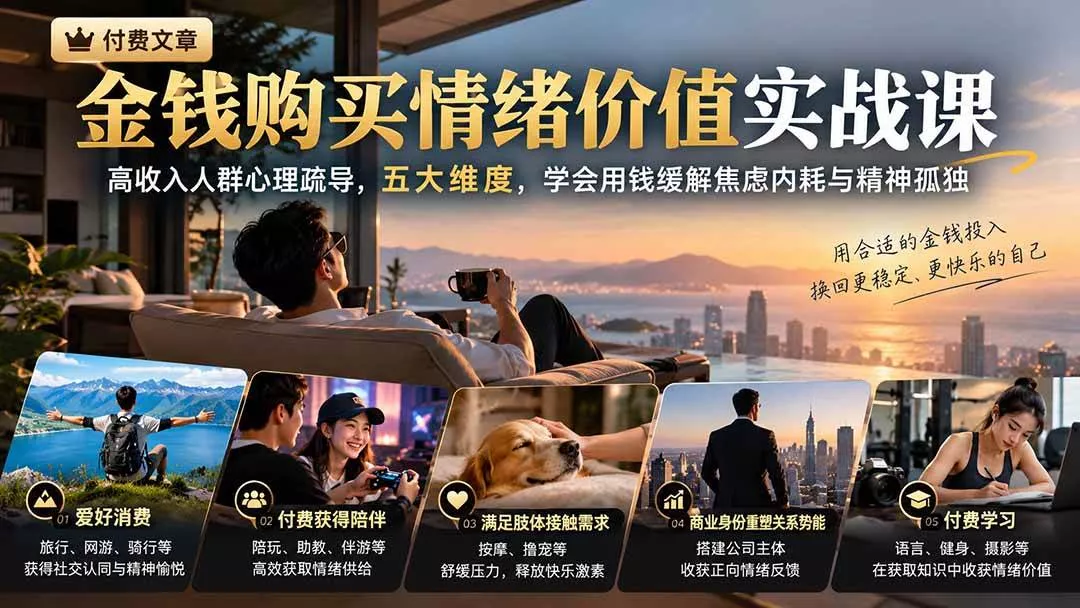 (20941期)付费文章:金钱购买情绪价值实战课|高收入人群心理疏导,五大维度,学会用钱缓解焦虑内耗与精神孤独 (20941期)付费文章:金钱购买情绪价值实战课|高收入人群心理疏导,五大维度,学会用钱缓解焦虑内耗与精神孤独