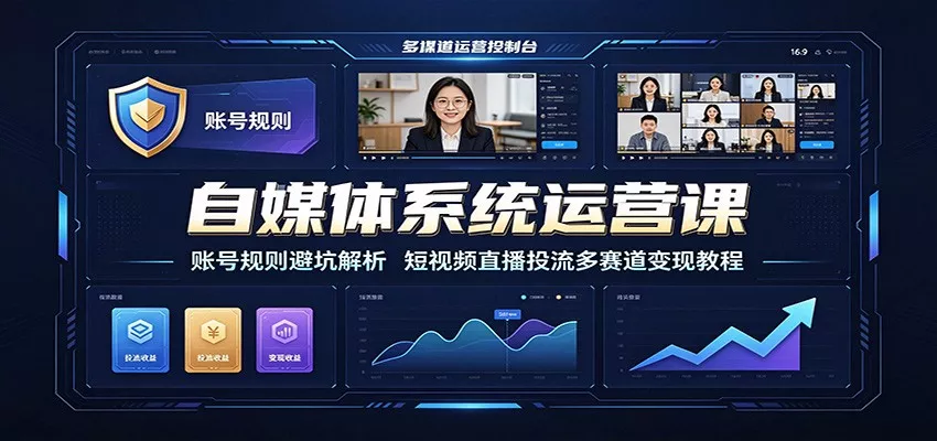 自媒体系统运营课：账号规则避坑解析，短视频直播投流多赛道变现教程_抖汇吧