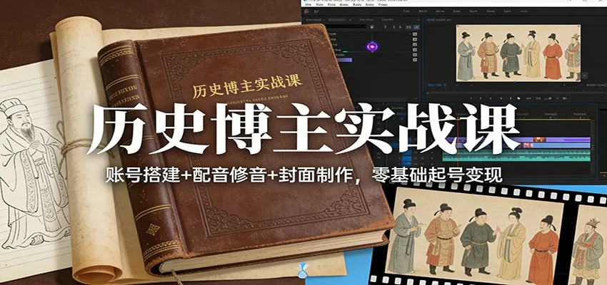 历史博主实战课:账号搭建+配音修音+封面制作,零基础起号变现_抖汇吧