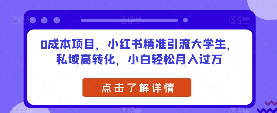 0成本项目，小红书精准引流大学生，私域高转化，小白轻松月入过万【揭秘】_抖汇吧