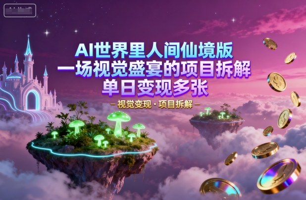 AI世界里人间仙境版，一场视觉盛宴的项目拆解，单日变现多张_抖汇吧