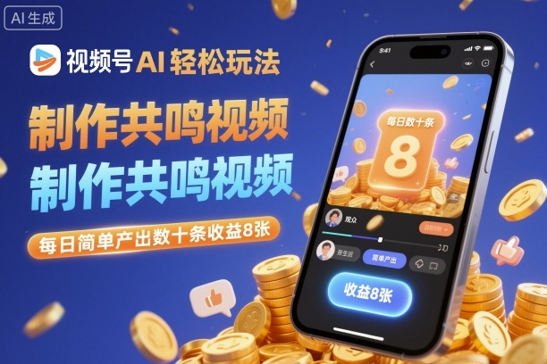 视频号AI轻松玩法，制作共鸣视频，每日简单产出数十条收益8张_抖汇吧