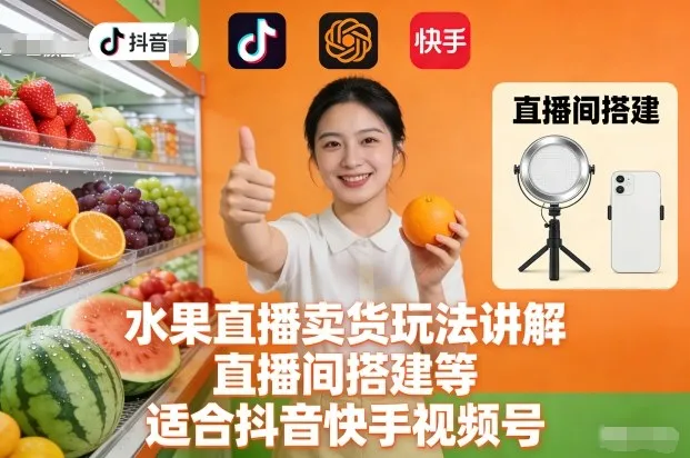 水果直播卖货玩法讲解、直播间搭建等，适合抖音快手视频号_抖汇吧