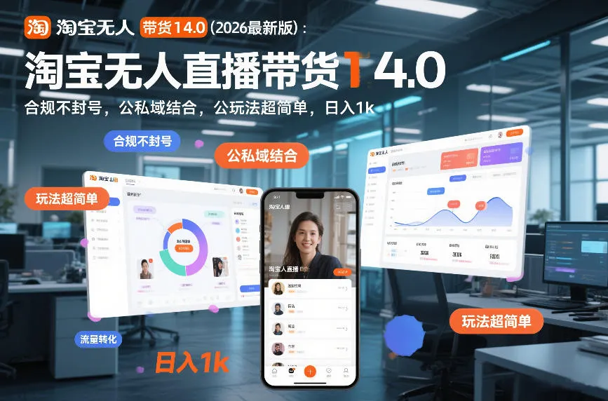 淘宝无人直播带货14.0（2026最新版）：合规不封号，公私域结合，玩法超简单，日入1k+【揭秘】_抖汇吧