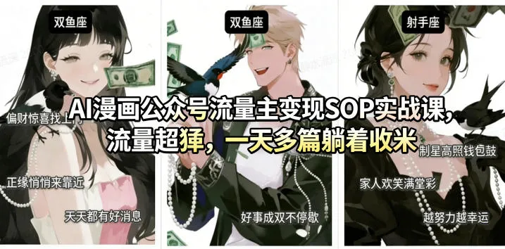 AI漫画公众号流量主变现SOP实战课，流量超猛，制作简单，一天多篇躺着收米_抖汇吧