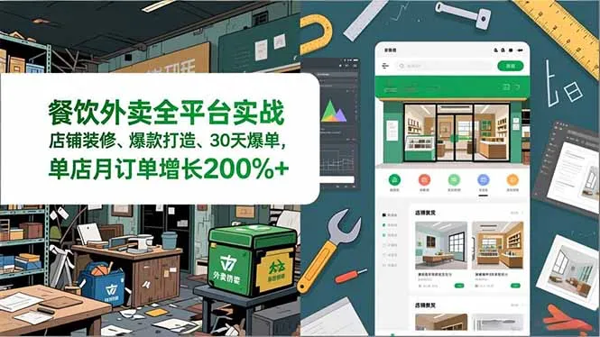 餐饮外卖全平台实战，店铺装修、爆款打造、30天爆单，手把手教学，单店月订单增长200%+_抖汇吧