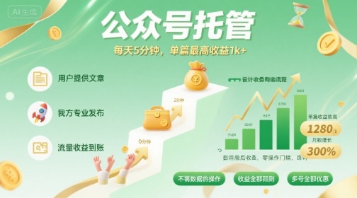 【公众号托管 】我提供文章，你发布，每天5分钟，单篇最高收益1k+【揭秘】_抖汇吧