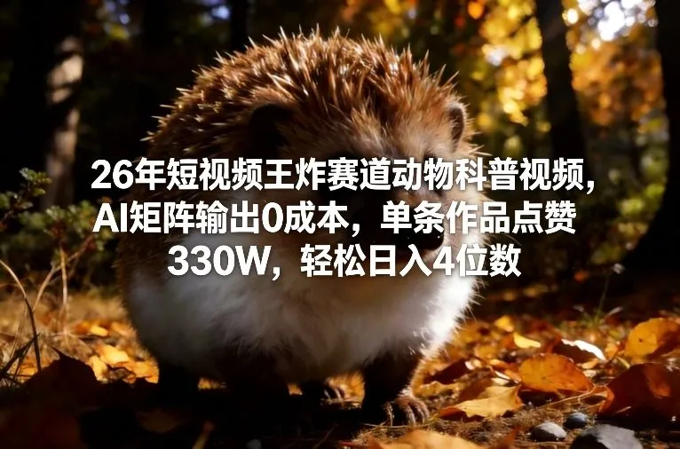 26年短视频王炸赛道动物科普视频，AI矩阵输出0成本，单条作品点赞330W，轻松日入4位数_抖汇吧