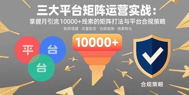 （15841期）三大平台矩阵运营实战：掌握月引流10000+线索的矩阵打法与平台合规策略_抖汇吧