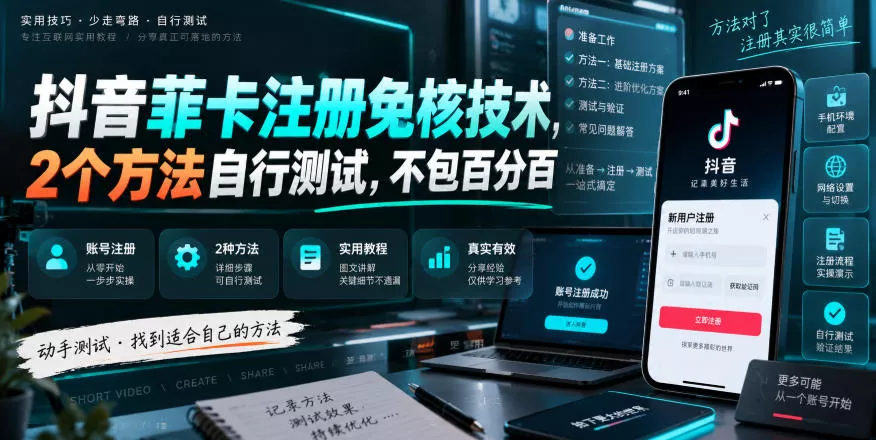 抖音菲卡注册免核技术，2个方法自行测试，不包百分百_抖汇吧