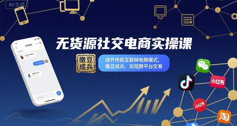无货源社交电商实操课,绕开传统互联网电商模式,撒豆成兵,实现跨平台交易_抖汇吧