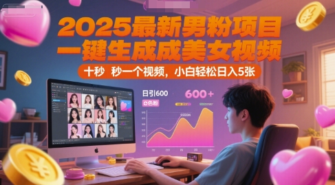 2025最新男粉项目，一键生成美女视频，日引600+色粉 十秒一个视频，小白轻松日入5张【揭秘】_抖汇吧