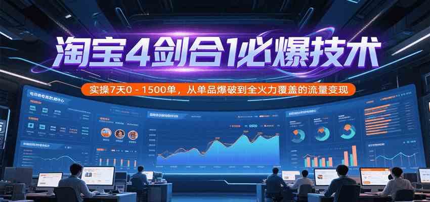 淘宝4剑合1必爆技术，实操7天0-1500单，从单品爆破到全火力覆盖的流量变现_抖汇吧