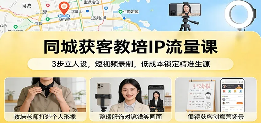 同城获客教培IP流量课：3步立人设，短视频录制，低成本锁定精准生源_抖汇吧