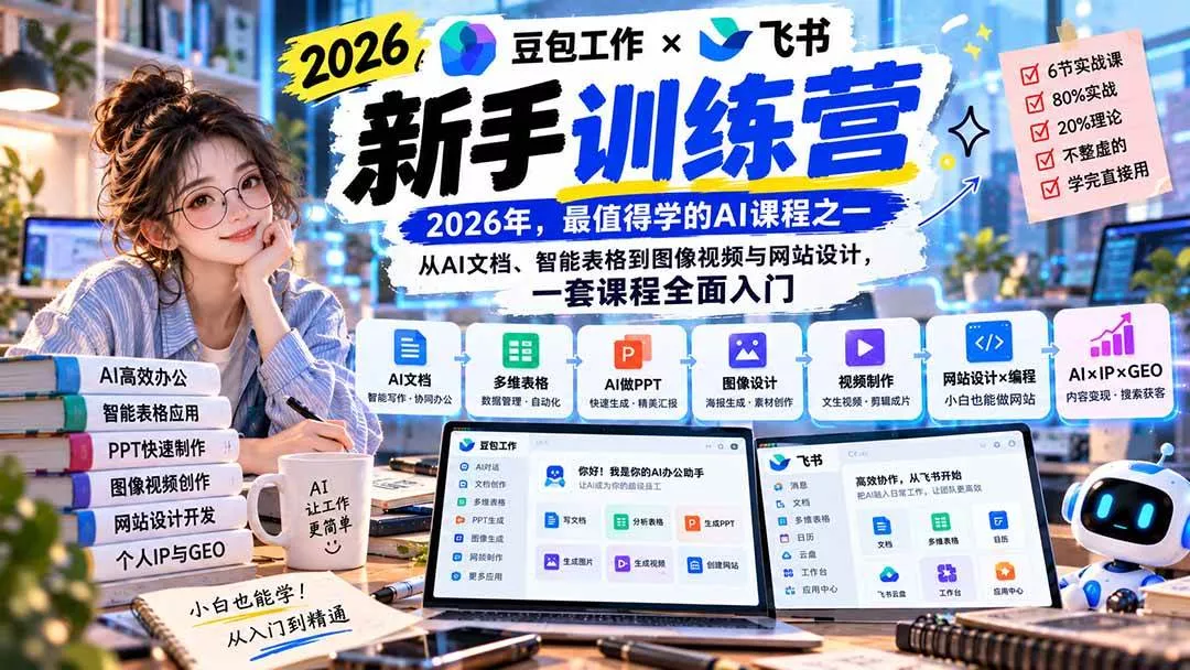 (20645期)2026豆包工作+飞书新手训练营-9月新课:从AI文档、智能表格到图像视频与网站设计,一套课程全面入门_抖汇吧