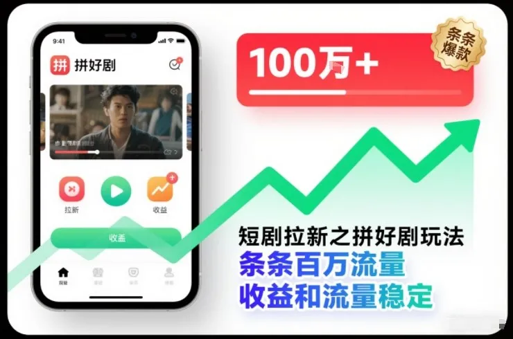 短剧拉新之拼好剧玩法，条条百万流量，收益和流量稳定_抖汇吧