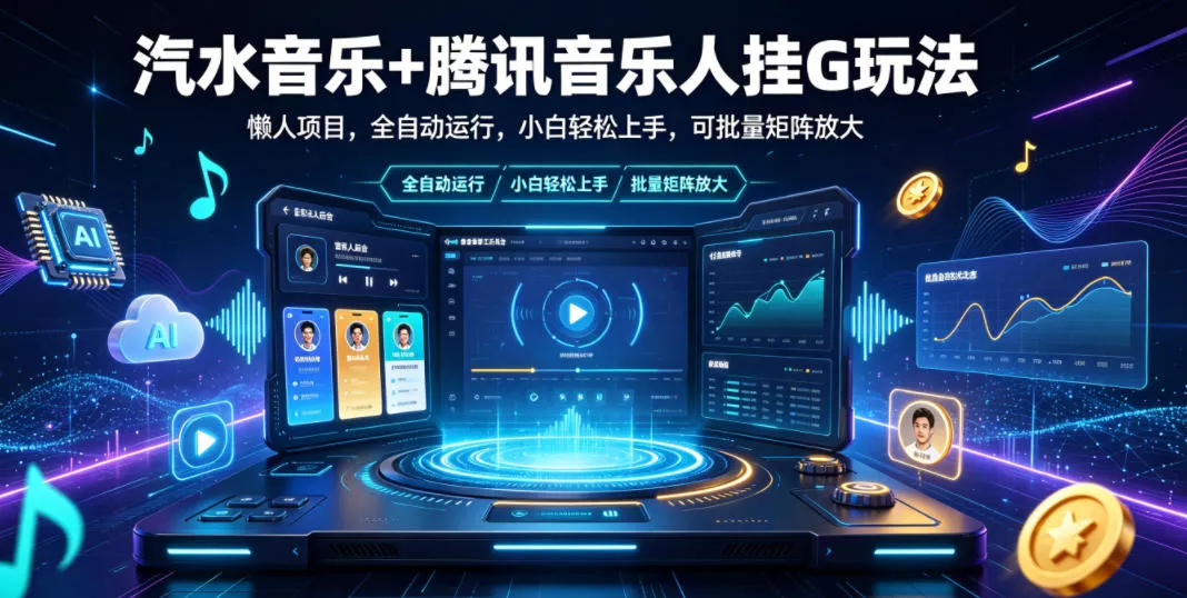 汽水音乐+腾讯音乐人挂G玩法，懒人项目，全自动运行，小白轻松上手，可批量矩阵放大【揭秘】_抖汇吧