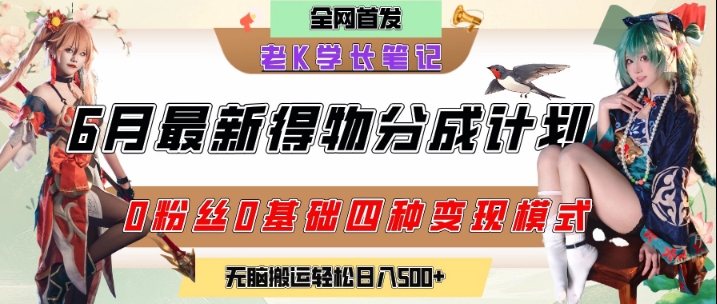 6月份最新得物创作者分成计划2.0玩法，0粉丝0基础四种模式变现，从隐蔽渠道无脑搬运，日入2张_抖汇吧