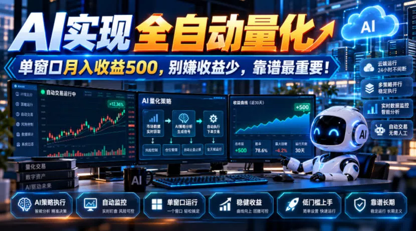 AI实现全自动量化，单窗口月入收益500，别嫌收益少，靠谱最重要！【揭秘】_抖汇吧