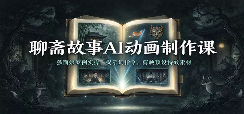 聊斋故事AI动画制作课：狐面娘案例实操，提示词指令，剪映预设特效素材_抖汇吧