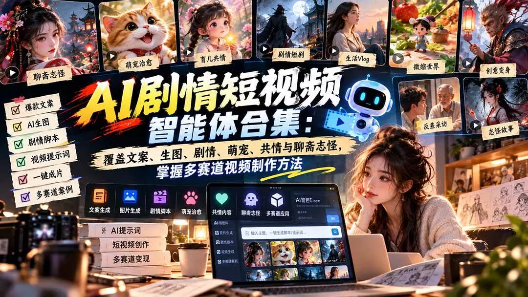 (20644期)【无水印】AI剧情短视频智能体合集:覆盖文案、生图、剧情、萌宠、共情与聊斋志怪,掌握多赛道视频制作方法 (20644期)【无水印】AI剧情短视频智能体合集:覆盖文案、生图、剧情、萌宠、共情与聊斋志怪,掌握多赛道视频制作方法