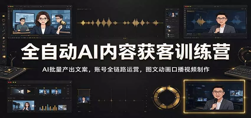 全自动AI内容获客训练营：AI批量产出文案，账号全链路运营，图文动画口播视频制作_抖汇吧