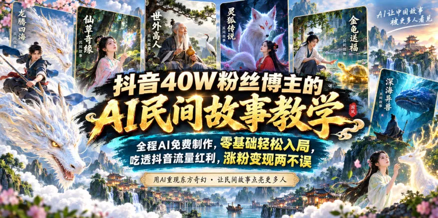抖音40W粉丝博主的AI民间故事教学，全程AI免费制作，零基础轻松入局，吃透抖音流量红利，涨粉变现两不误_抖汇吧