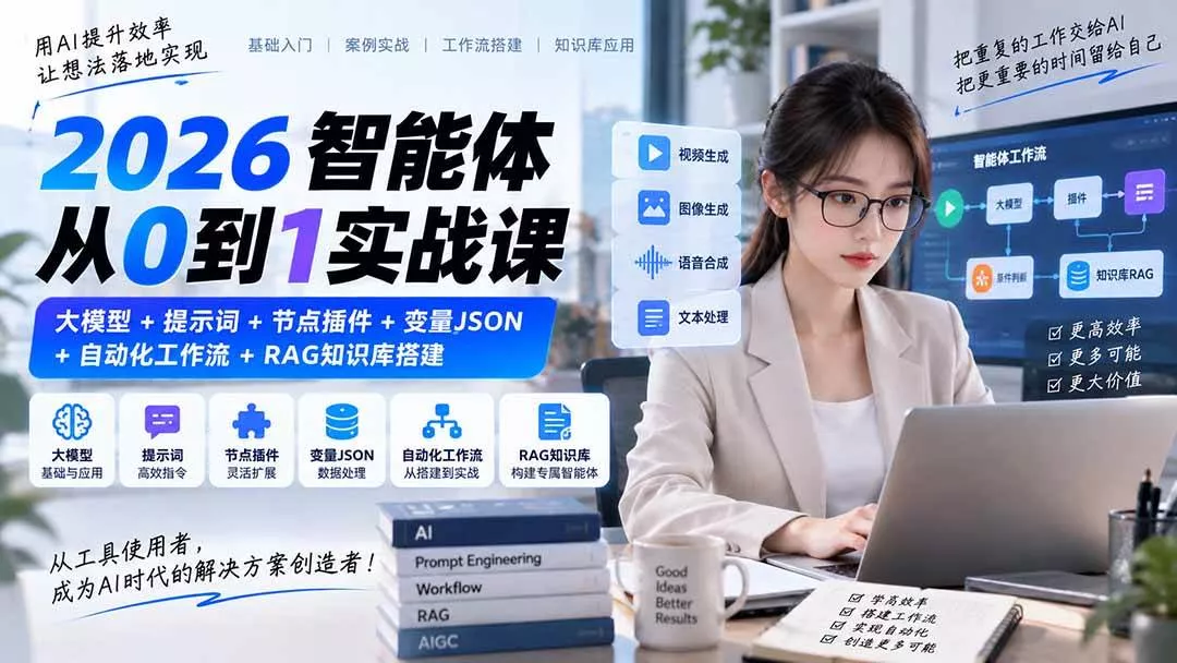（20546期）2026智能体从0到1实战课｜大模型+提示词+节点插件+变量JSON+自动化工作流+RAG知识库搭建_抖汇吧