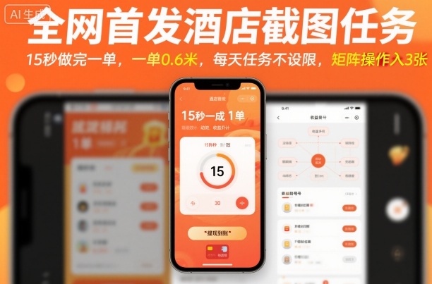 全网首发酒店截图任务，15秒做完一单，一单0.6米，每天任务不设限，矩阵操作日入3张【揭秘】_抖汇吧
