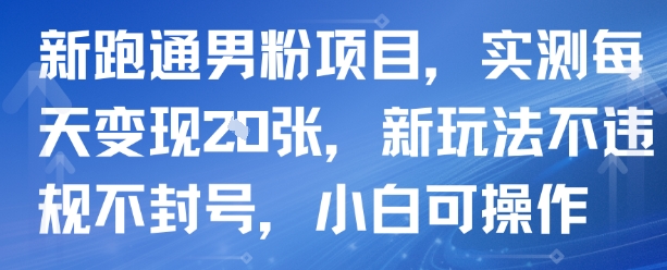 新跑通男粉项目，实测每天变现多张，新玩法不违规不封号，小白可操作_抖汇吧