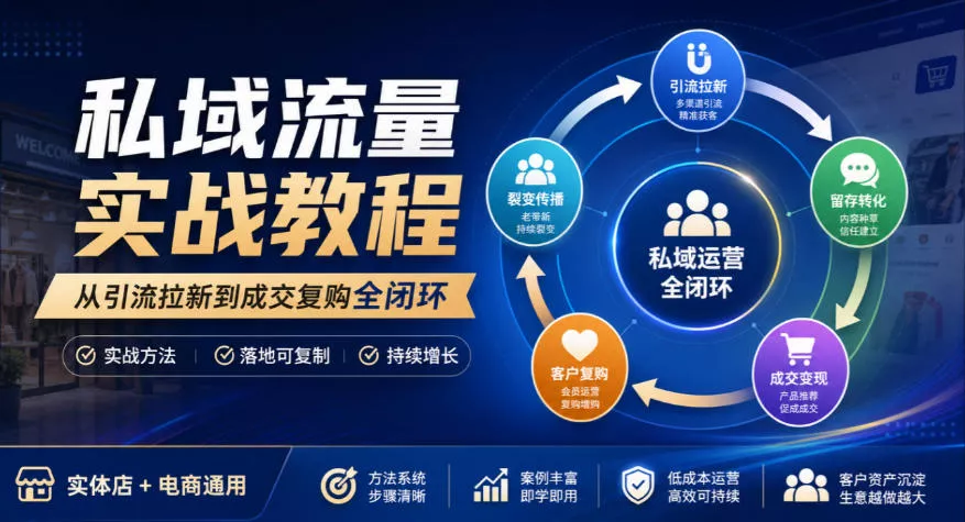 私域流量实战教程，从引流拉新到成交复购全闭环，实体店电商通用_抖汇吧