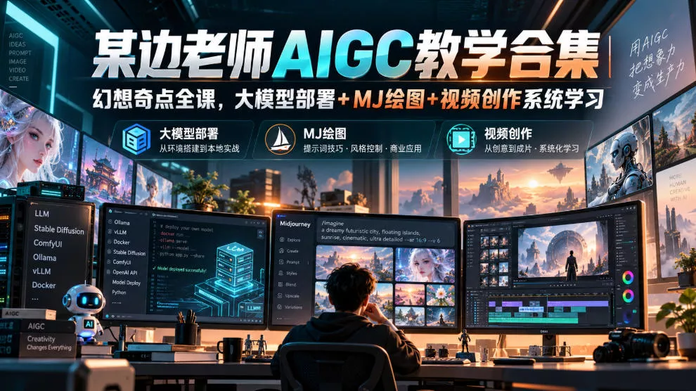 某边老师AIGC教学合集｜幻想奇点全课，大模型部署+MJ绘图+视频创作系统学习_抖汇吧