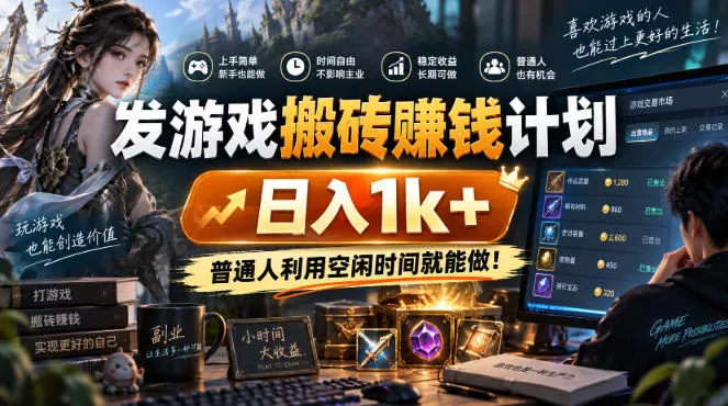 发游戏搬砖賺钱计划,日入1k+,普通人利用空闲时间就能做!【揭秘】