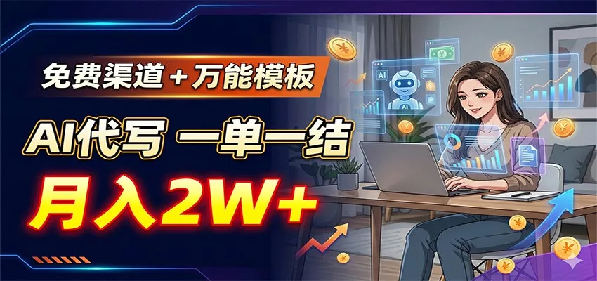 免费渠道+万能模板，AI代写一单一结，月入2W+_抖汇吧