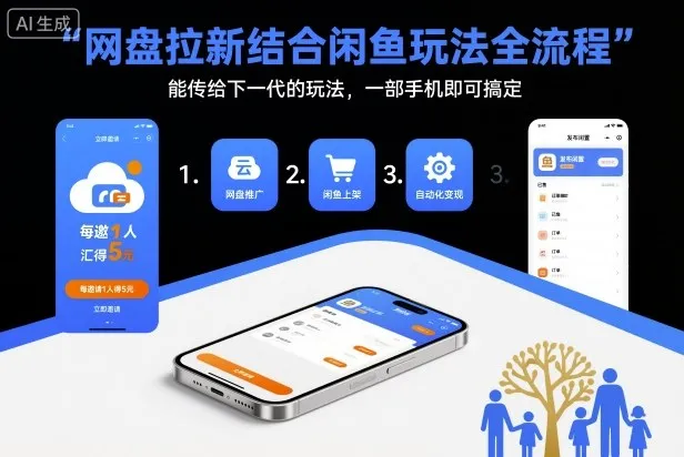 网盘拉新结合闲鱼玩法全流程，能传给下一代的玩法，一部手机即可搞定(附入口渠道以及实操教程)_抖汇吧