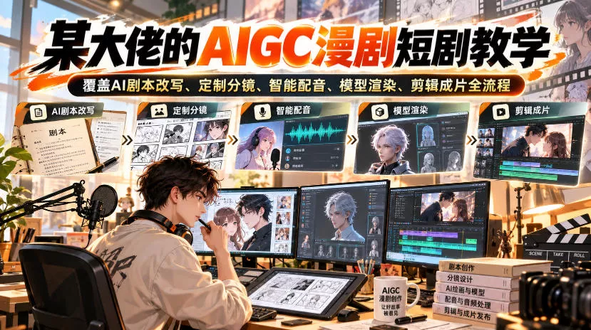某大佬的AIGC漫剧短剧教学，覆盖AI剧本改写、定制分镜、智能配音、模型渲染、剪辑成片全流程_抖汇吧