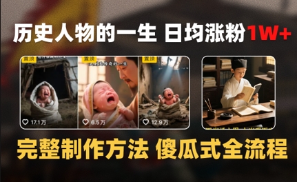 历史人物的一生 日均涨粉1W+，完整制作方法 傻瓜式全流程_抖汇吧