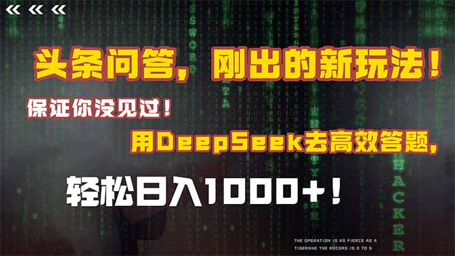 头条问答，刚出的新玩法！保证你没见过！结合Deepseek高效答题，日入1000+_抖汇吧