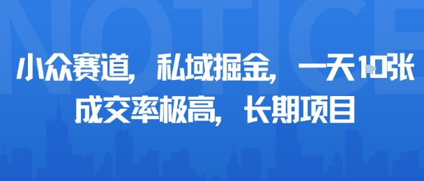小众赛道，私域掘金，一天多张，成交率极高，长期项目_抖汇吧