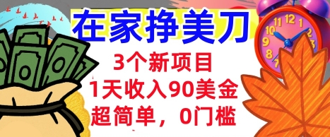 3个新项目，1天收入90美刀，超简单，0门槛，在家挣美刀的首选_抖汇吧