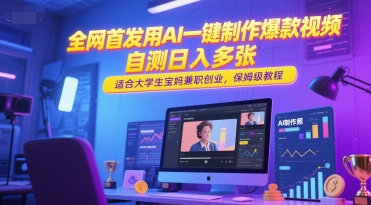 全网首发用AI一键制作爆款视频，自测日入多张，适合大学生宝妈兼职创业，保姆级教程_抖汇吧