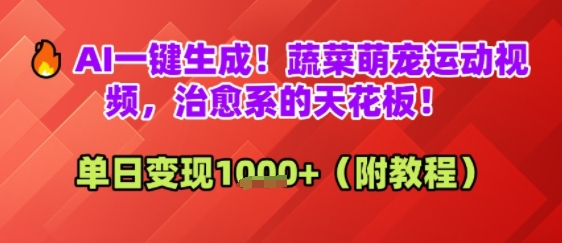 AI一键生成！蔬菜萌宠运动视频，治愈系的天花板！单日变现多张_抖汇吧