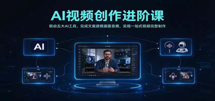 AI视频创作进阶课：联动五大AI工具，完成文案建模画面音频，实现一站式视频完整制作_抖汇吧
