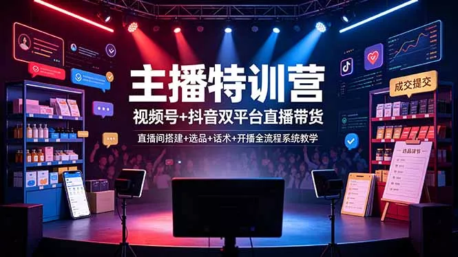 主播特训营：视频号+抖音双平台直播带货，直播间搭建+选品+话术+开播全流程系统教学_抖汇吧