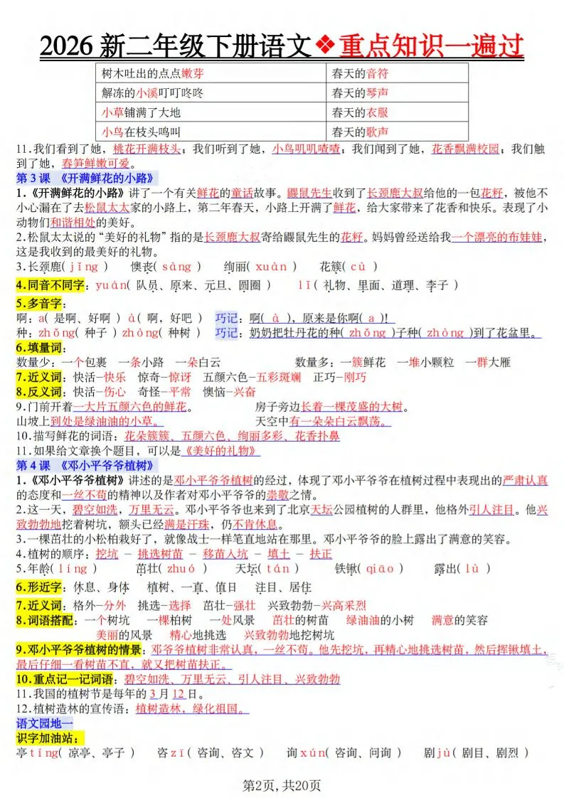 二年级下语文2026春重点知识一遍过_抖汇吧