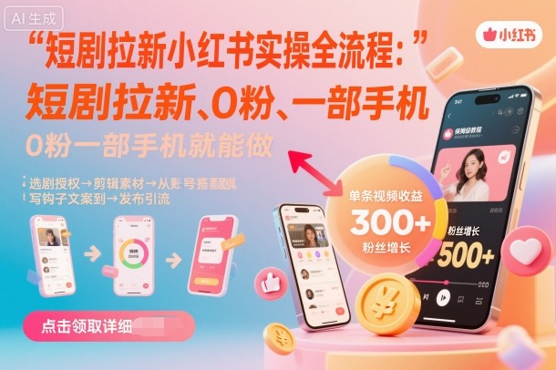 短剧拉新小红书实操全流程，0粉一部手机就可以做，详细教程_抖汇吧