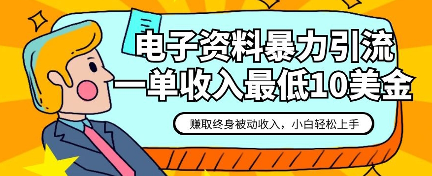 电子资料暴力引流，一单最低10美金，赚取终身被动收入，保姆级教程【揭秘】_抖汇吧