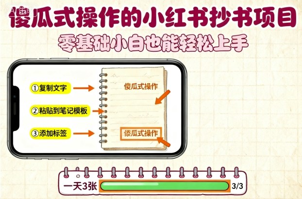 傻瓜式操作的小红书抄书项目，会复制粘贴就行，零基础小白也能一天3张_抖汇吧